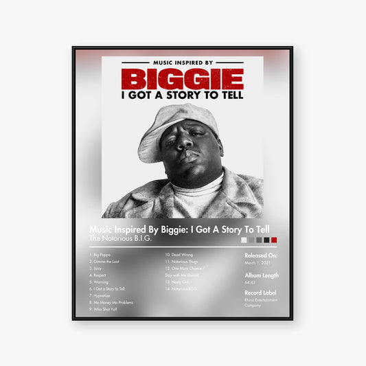 The Notorious B.I.G. — Music Inspired by Biggie: I Got a Story to Tell Album Poster — Blur frame mockup