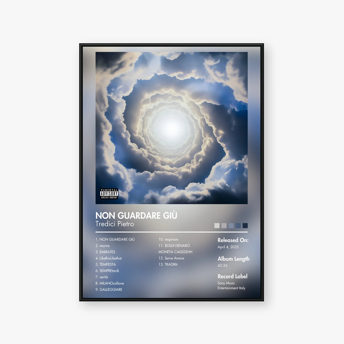 Tredici Pietro — NON GUARDARE GIÙ Album Poster — Blur frame mockup