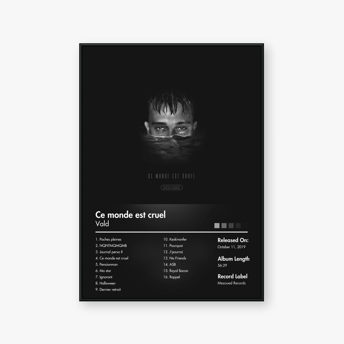 Vald — Ce monde est cruel Album Poster — Blur frame mockup