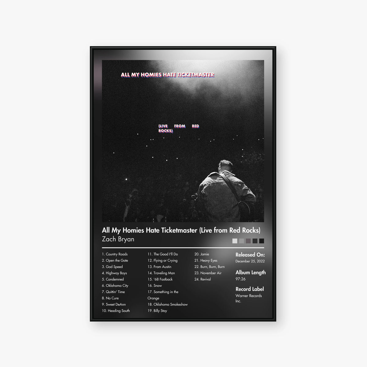 Zach Bryan — All My Homies Hate Ticketmaster (live from Red Rocks) Album Poster — Blur frame mockup