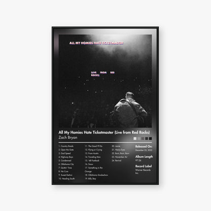 Zach Bryan — All My Homies Hate Ticketmaster (live from Red Rocks) Album Poster — Blur frame mockup