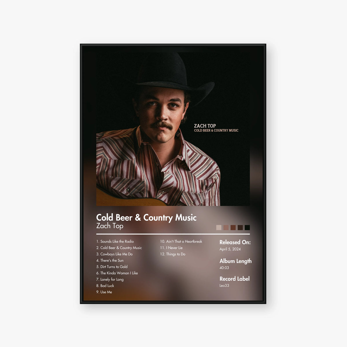 Zach Top — Cold Beer & Country Music Album Poster — Blur frame mockup