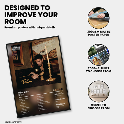 Premium album poster features: 300GSM matte paper, 2000+ albums and 9 sizes