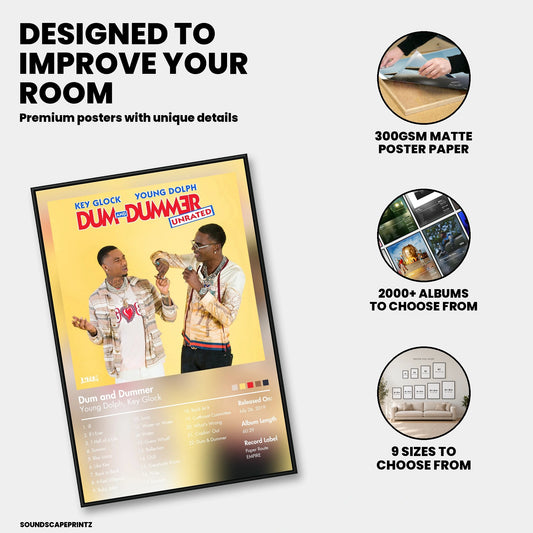 Key Glock & Young Dolph — Dum and Dummer Album Poster — premium poster features