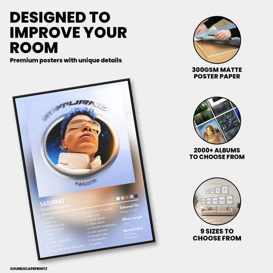 Rauw Alejandro — SATURNO Album Poster — premium poster features