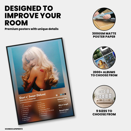 Sabrina Carpenter — Short n’ Sweet (Deluxe) Album Poster — premium poster features