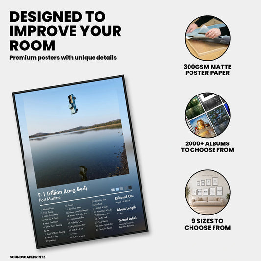 Post Malone — F-1 Trillion (Long Bed) Album Poster — premium poster features