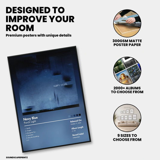 Porch Light — Navy Blue Album Poster — premium poster features