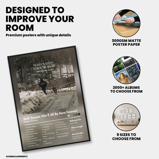 Noah Kahan — Stick Season (We'll All Be Here Forever) Album Poster — premium poster features