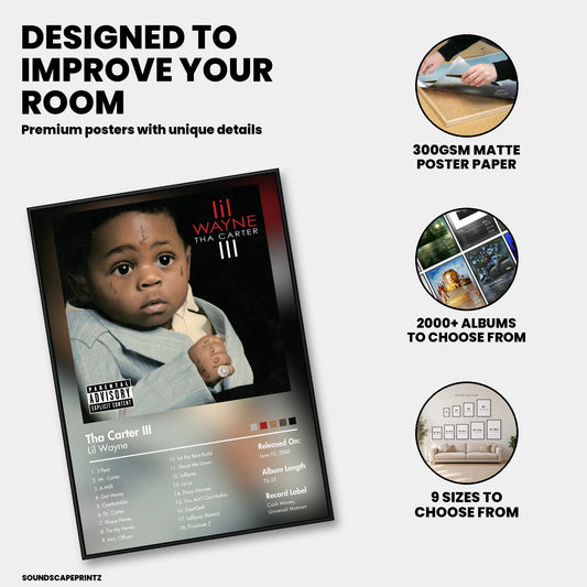 Lil Wayne — Tha Carter III Album Poster — premium poster features