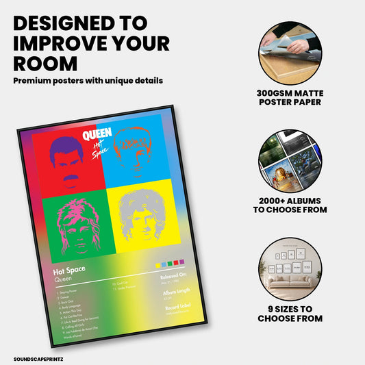 Queen — Hot Space Album Poster — premium poster features