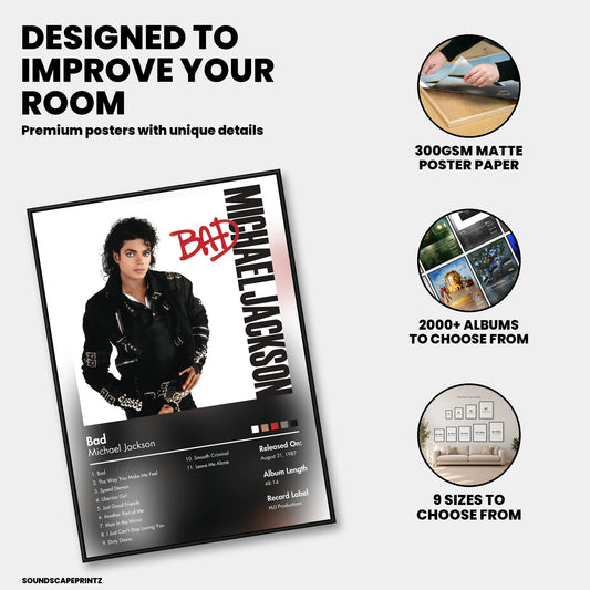 Michael Jackson — Bad Album Poster — premium poster features