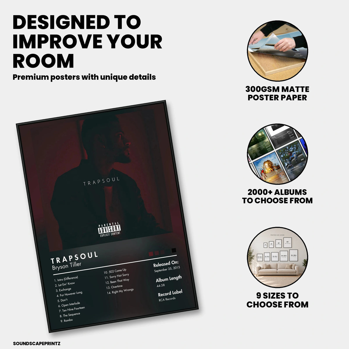 Bryson Tiller — T R A P S O U L Album Poster — premium poster features