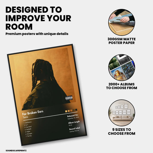 Tems — For Broken Ears Album Poster — premium poster features