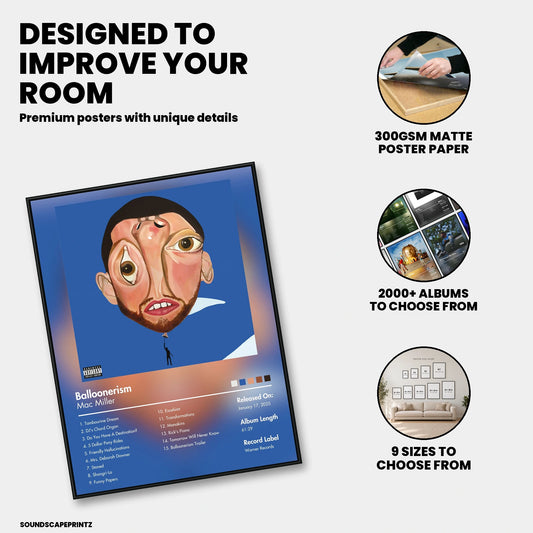 Mac Miller — Balloonerism Album Poster — premium poster features