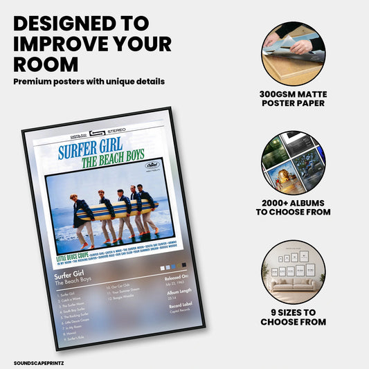 The Beach Boys — Surfer Girl Album Poster — premium poster features