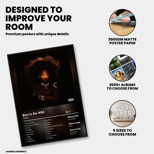 Tems — Born in the Wild Album Poster — premium poster features
