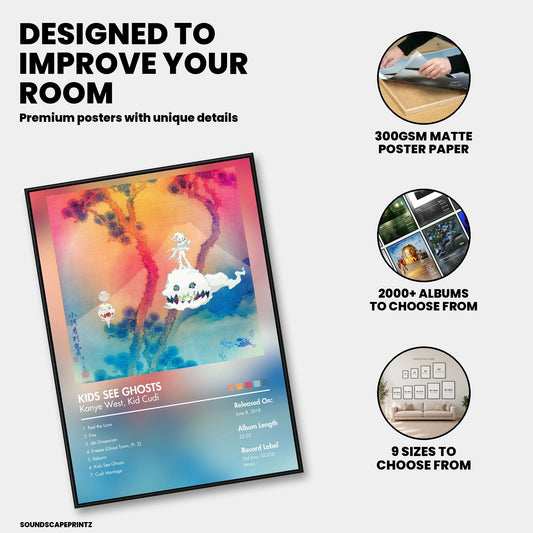 KIDS SEE GHOSTS — KIDS SEE GHOSTS Album Poster — premium poster features