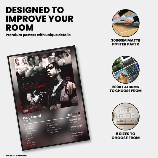 Polo G — Die a Legend Album Poster — premium poster features