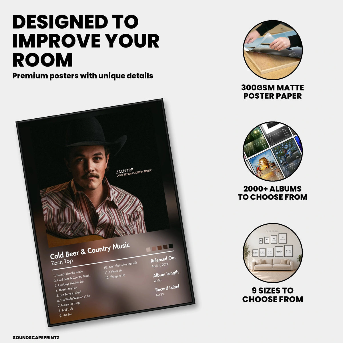 Zach Top — Cold Beer & Country Music Album Poster — premium poster features