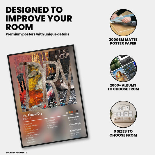 Pusha T — It's Almost Dry Album Poster — premium poster features