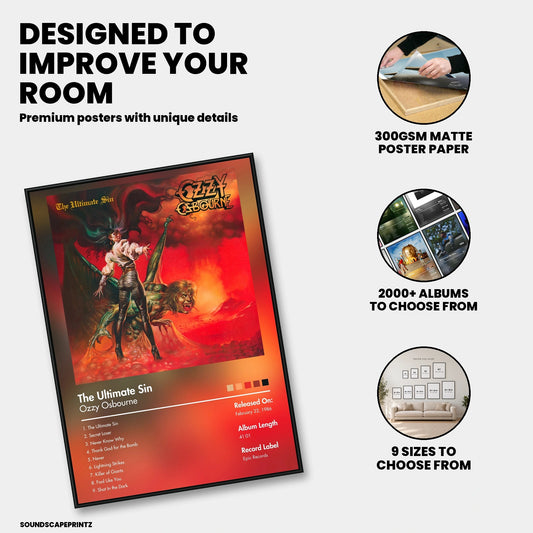 Ozzy Osbourne — The Ultimate Sin Album Poster — premium poster features