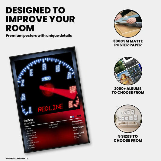 Lazerhawk — Redline Album Poster — premium poster features