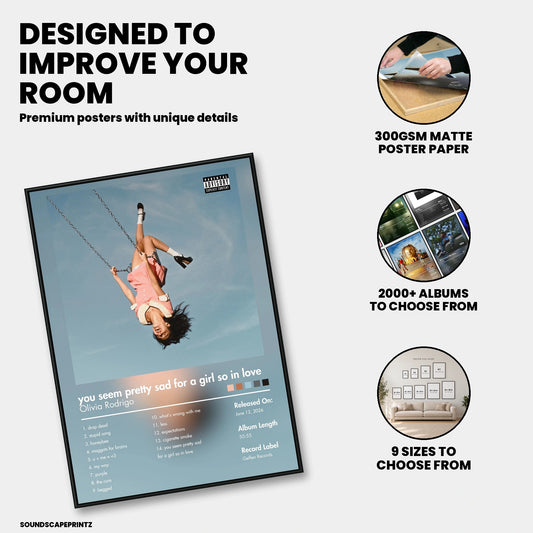 Olivia Rodrigo — you seem pretty sad for a girl so in love Album Poster — premium poster features