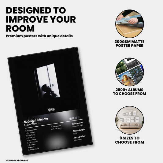 Nobu Woods — MIDNIGHT MOTIONS Album Poster — premium poster features