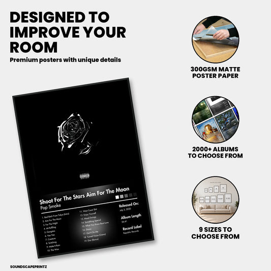 Pop Smoke — Shoot for the Stars Aim for the Moon Album Poster — premium poster features