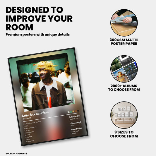 midwxst — better luck next time. Album Poster — premium poster features