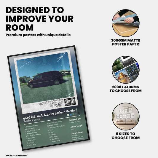 Kendrick Lamar — good kid, m.A.A.d city (Deluxe Version) Album Poster — premium poster features