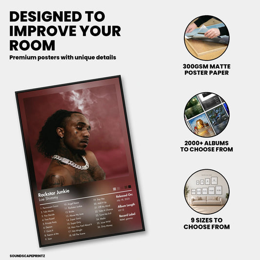 Loe Shimmy — Rockstar Junkie Album Poster — premium poster features