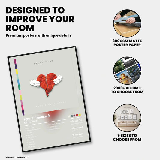 Kanye West — 808s & Heartbreak Album Poster — premium poster features